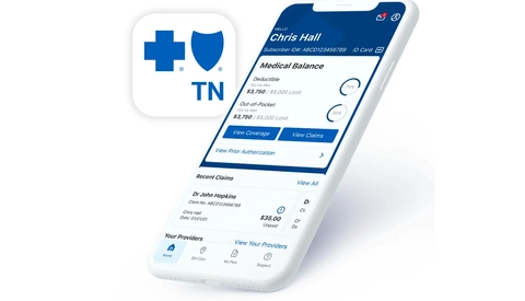 Mock-up of BCBSTN App on mobile phone