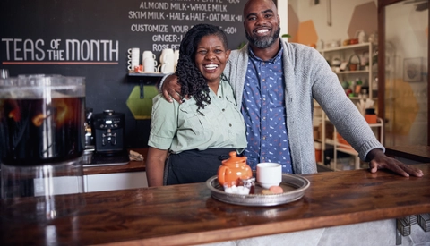 Tea shop owners at the counter