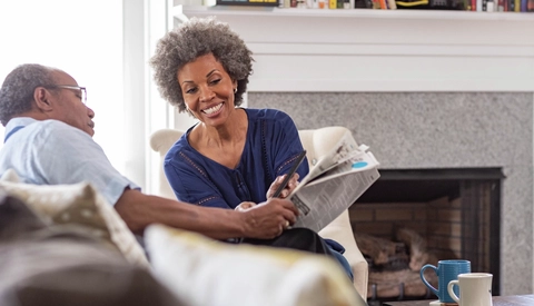 Senior couple reading together