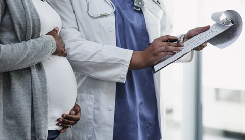 Female doctor consulting with a pregnant patient